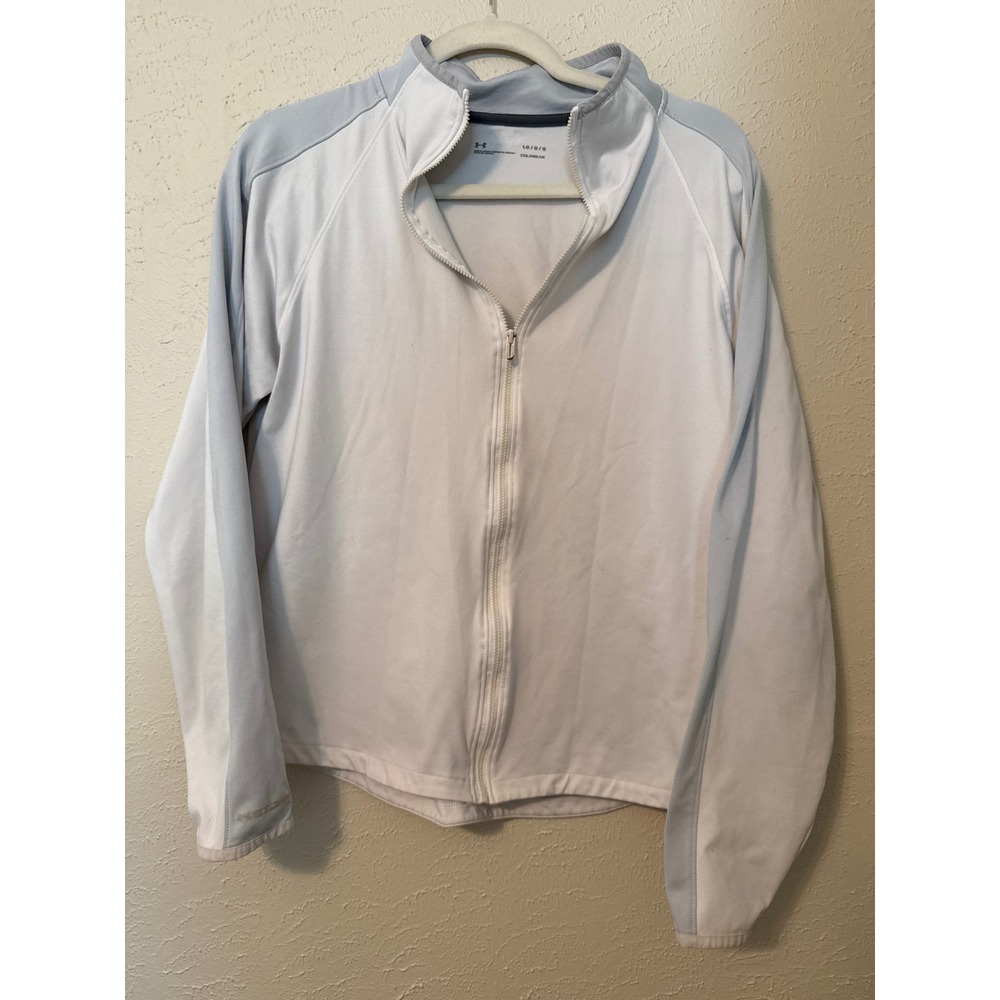 Under Armour ColdGear Womens Large White Full Zip Athletic Jacket Mock Neck L